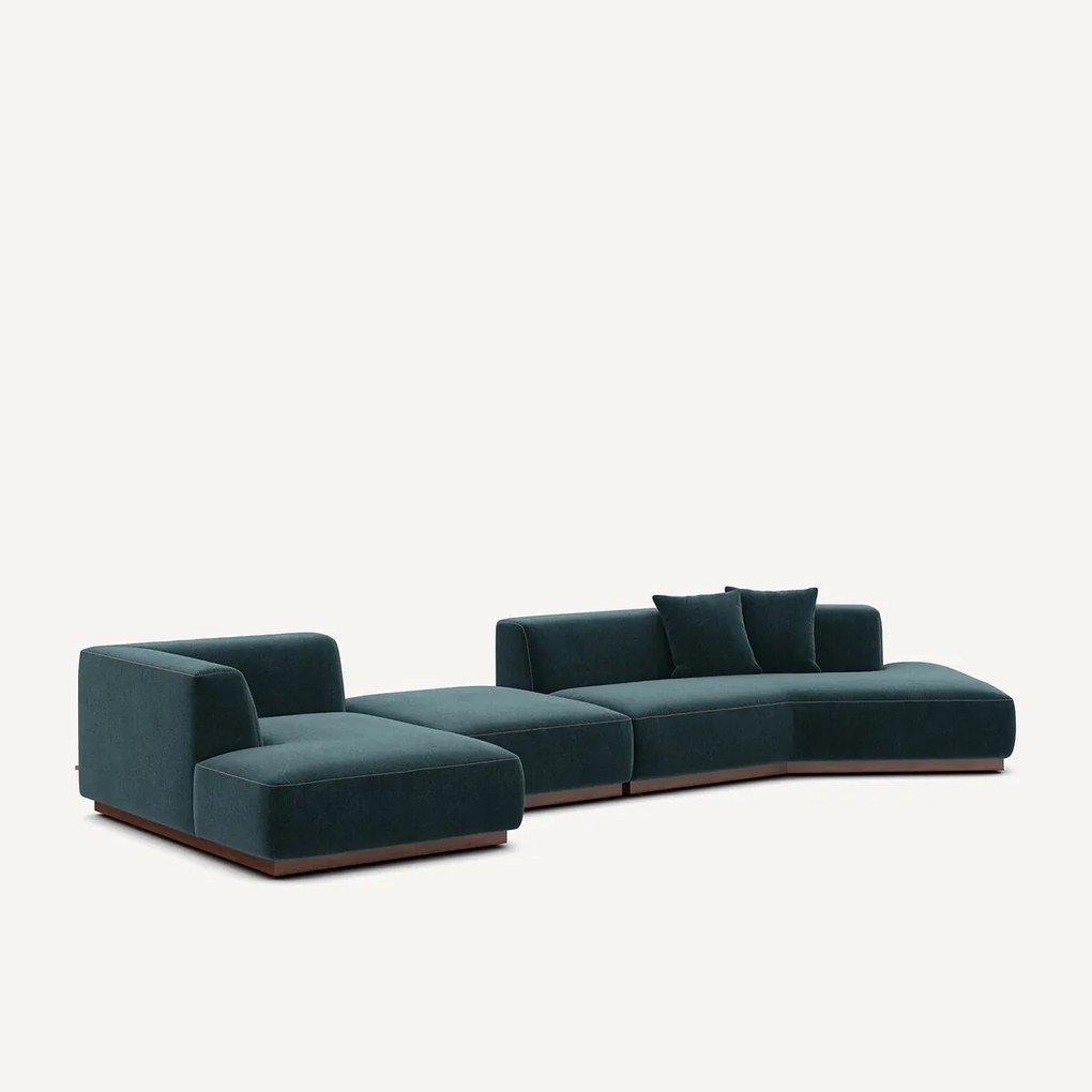 Open bank met hoek links met chenille fluwelen voetensteun, JACOPO