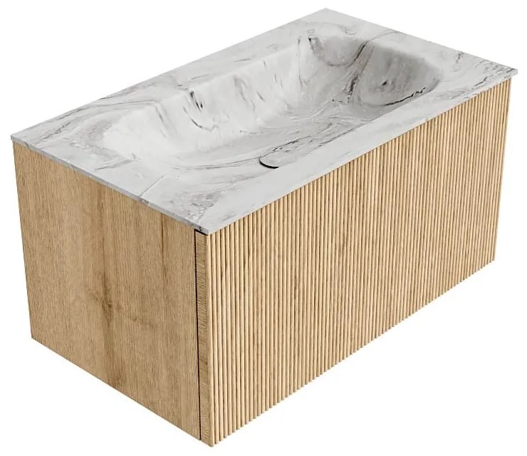 Mondiaz Kurve-dlux 80cm badmeubel oak met 1 lade en wastafel big small midden 1 kraangat glace