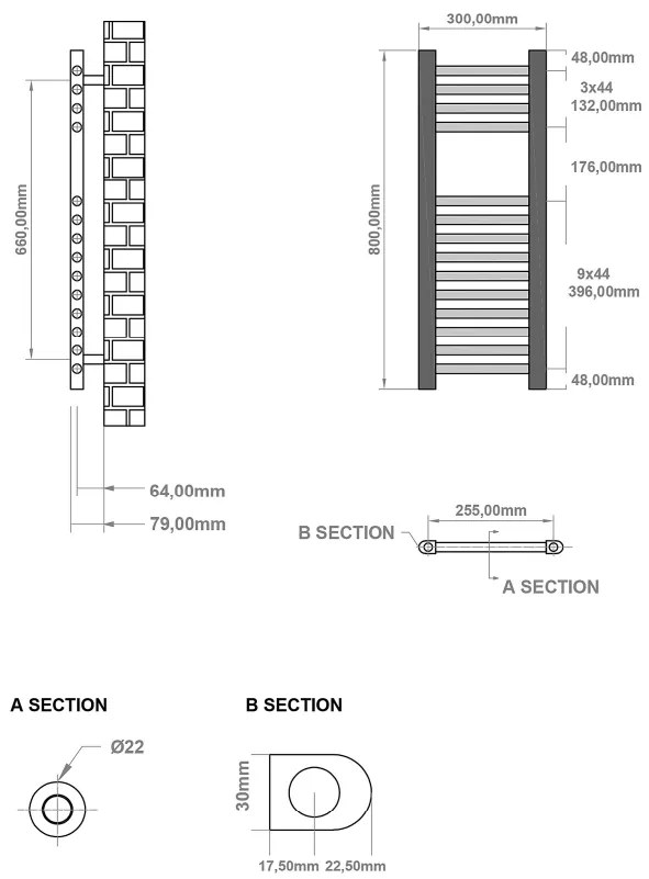 Eastbrook Wingrave handdoekradiator 30x80cm antraciet 266W