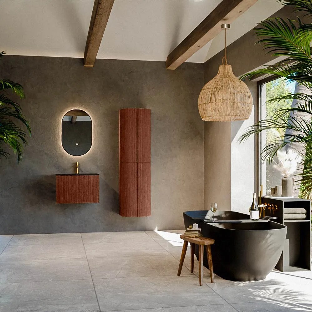 Mondiaz Kurve 60cm badmeubel ruby met 1 lade en wastafel cloud midden 1 kraangat urban