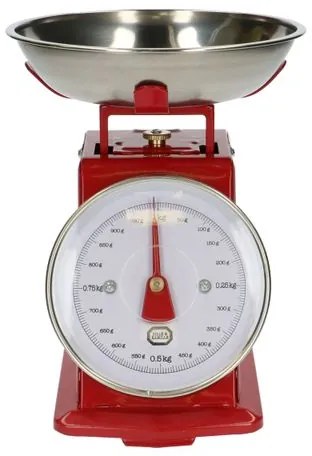 Retro keukenweegschaal, metaal, rood, 1 kg