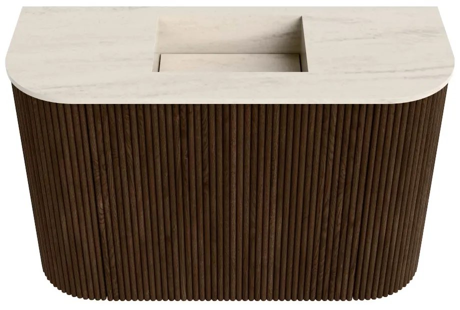 Mondiaz Joya DLux 65cm toiletmeubel ronding links/rechts walnut met wastafel faye midden zonder kraangat meli