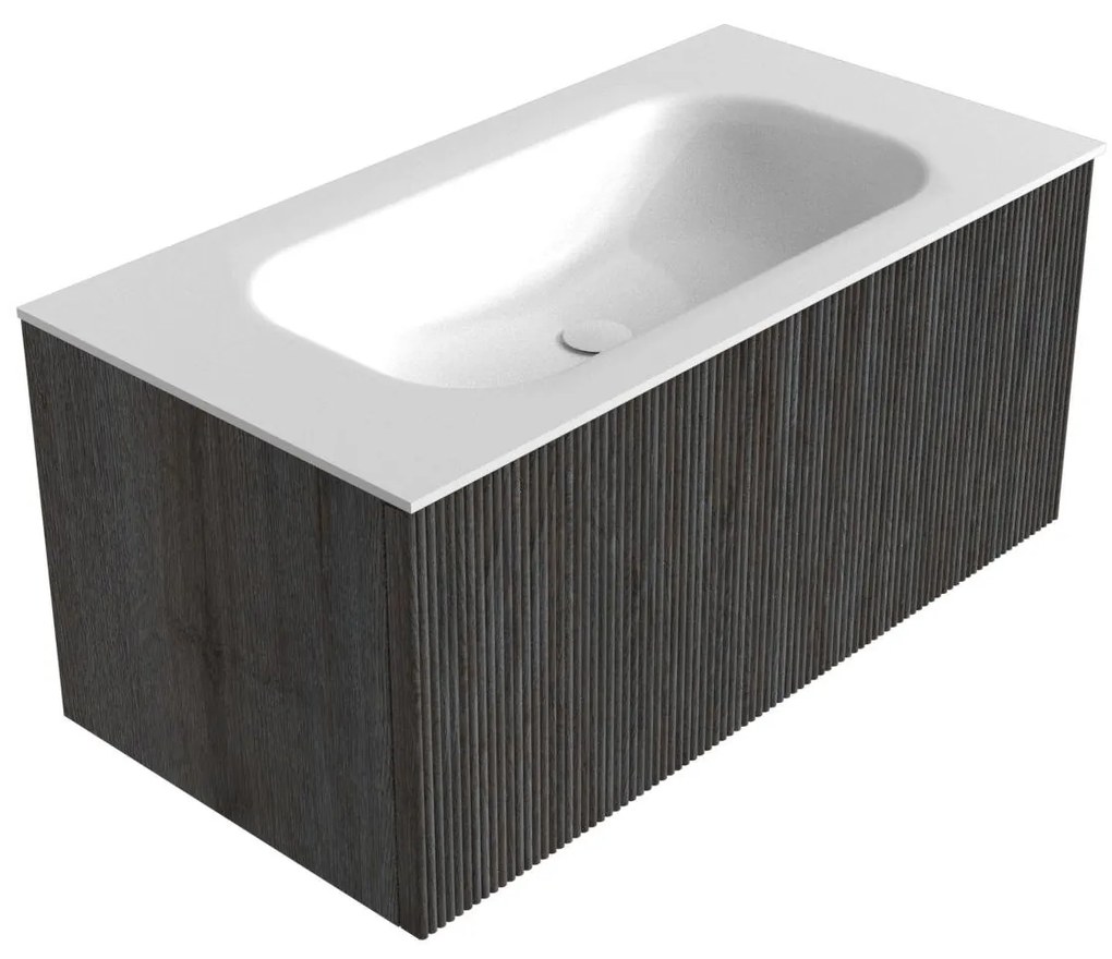 Mondiaz Kurve 90cm badmeubel shadow met 1 lade en wastafel big small midden zonder kraangat