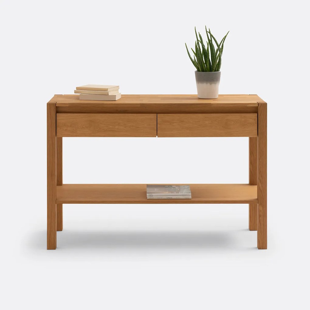 Geslepen en gefineerde eikenhouten console, 2 lades, Adelita