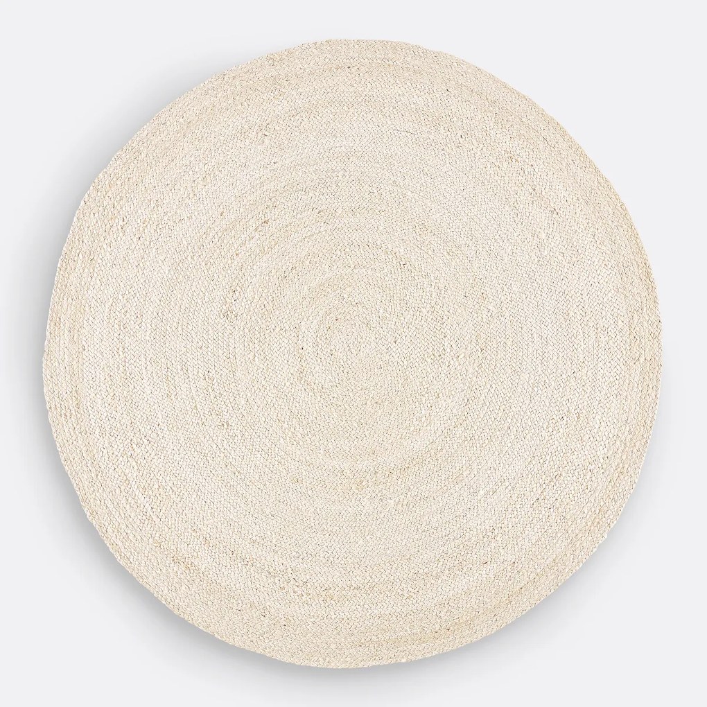 Rond vloerkleed in gebleekte jute, Aftas