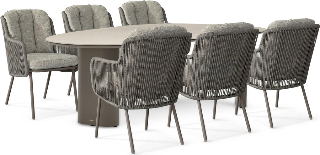 Tuinset 6 personen 240 cm Rope Taupe Santika Furniture Santika