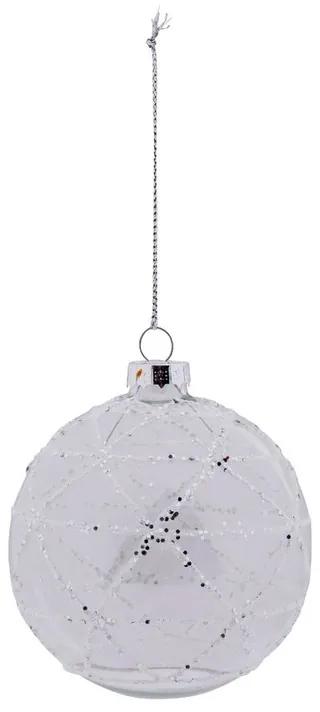 Glazen kerstbal met witte strepen - transparant - 8 cm