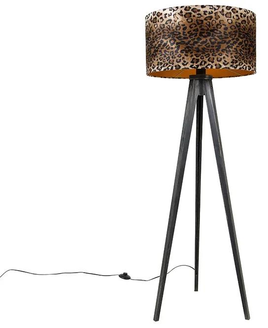 Vloerlamp tripod zwart met kap luipaard 50 cm - Tripod Classic Klassiek / Antiek E27 rond Binnenverlichting Lamp
