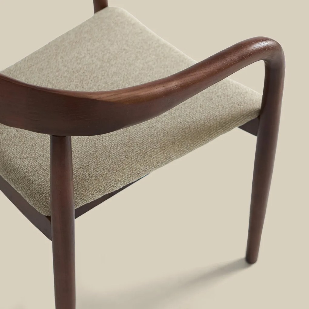 Eetkamerstoel Walnoot Hout Met Beige Zitting