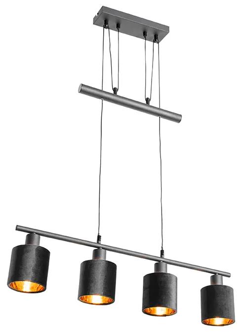 Stoffen Eettafel / Eetkamer Moderne hanglamp zwart met kap zwart 4-lichts - Merwe Modern E14 rond Binnenverlichting Lamp
