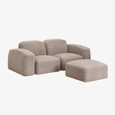 Bastian 2-delige Modulaire Bank En Poef Bouclé Mokkabruin - Sklum
