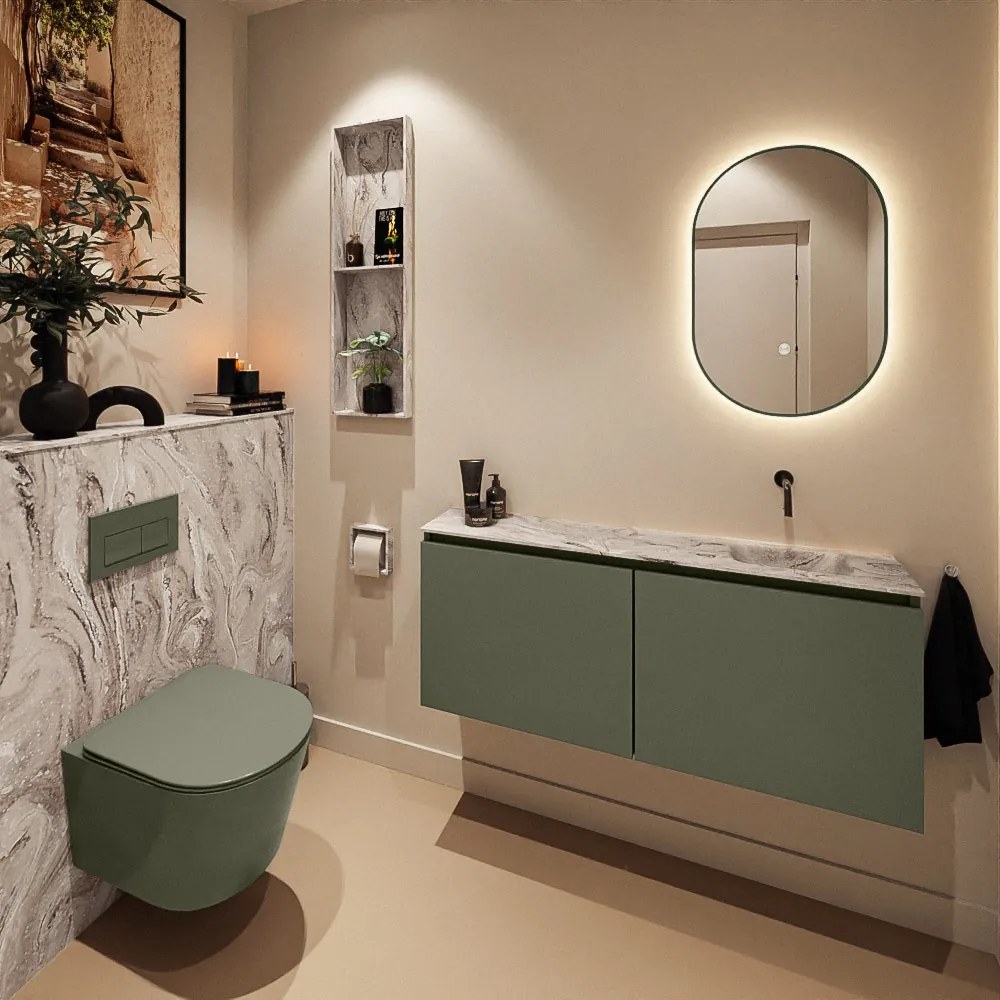 Mondiaz Ture DLux toiletmeubel 120cm army met wastafel glace rechts zonder kraangat