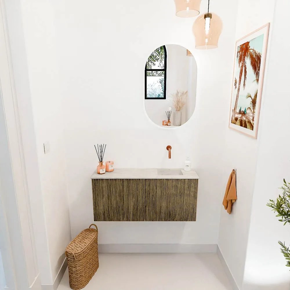 Mondiaz Joya DLux 90cm toiletmeubel dusk met wastafel faye rechts zonder kraangat ostra