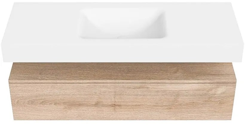 Zaro Alan badmeubel 130cm washed oak 1 lade met vrijhangende wastafel cloud midden zonder kraangat talc