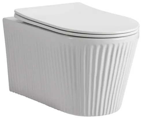 Aloni Muffly Hangend Toilet - 36.5x52x34.6cm - wervelspoeling - randloos - met zitting - softclose - quick release - compact - ribbel - glans wit AL3011