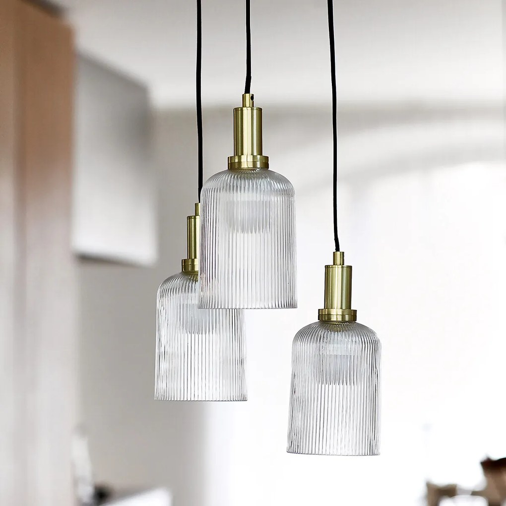 Hanglamp in messing en geribbeld glas, Bogota