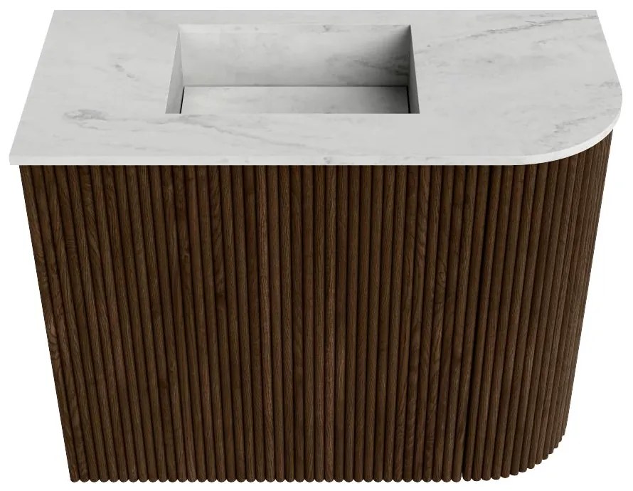 Mondiaz Joya DLux 50cm toiletmeubel ronding rechts walnut met wastafel faye links zonder kraangat opalo
