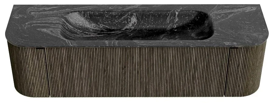 Mondiaz Kurve-dlux 160cm badmeubel ronding links/rechts shadow met 1 lade en 2 deuren en wastafel big medium midden zonder kraangat lava