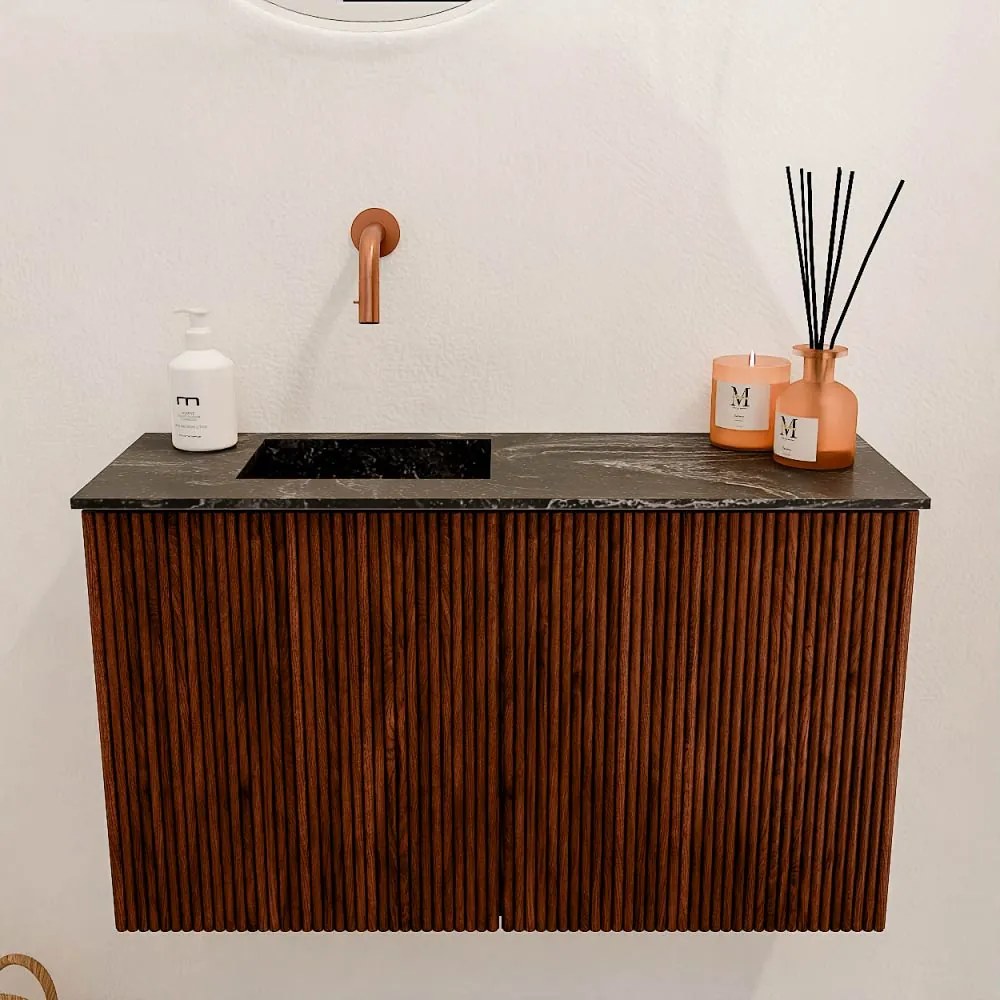 Mondiaz Joya DLux 70cm toiletmeubel ruby met wastafel faye links zonder kraangat lava