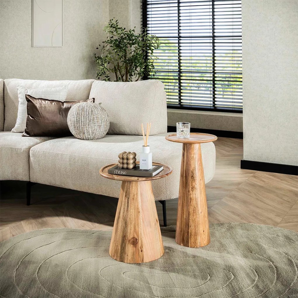 Ronde Bijzettafelset Massief Acacia - 30 X 30cm.