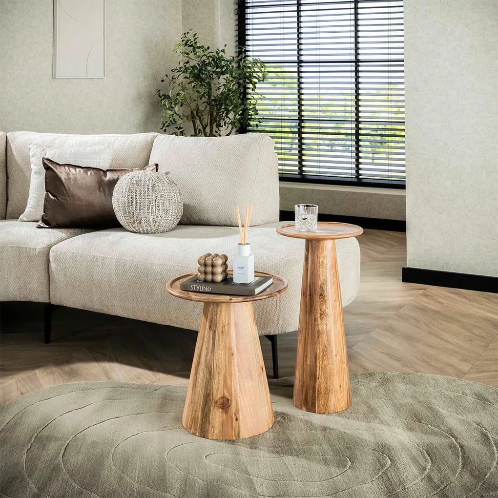 Ronde Bijzettafelset Massief Acacia - 30 X 30cm.