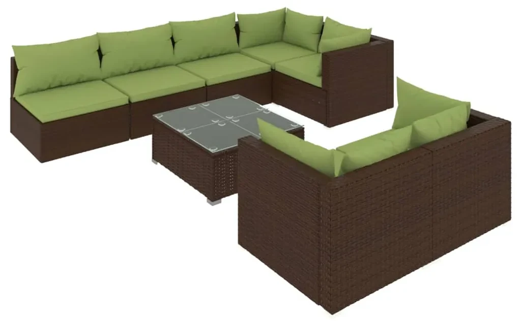 vidaXL 8-delige Loungeset met kussens poly rattan bruin