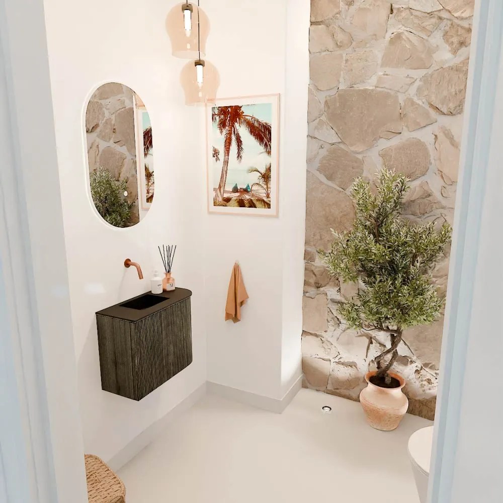 Mondiaz Joya 50cm toiletmeubel ronding rechts shadow met wastafel faye links zonder kraangat urban