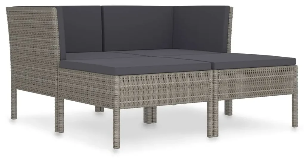 vidaXL 4-delige Loungeset met kussens poly rattan grijs