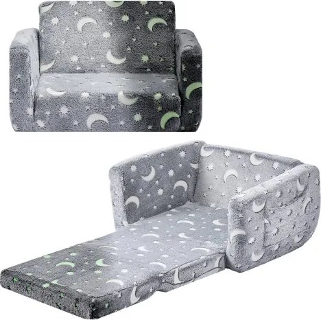 VEVOR Kinderbank Kinderfauteuil gemaakt van 28D Spons & Flanel Stof met Armleuningen, Wasbare Kinderbank Glow in the Dark Kinderbank Omvormbare Slaapbank voor Speelkamer Woonkamer Grijs