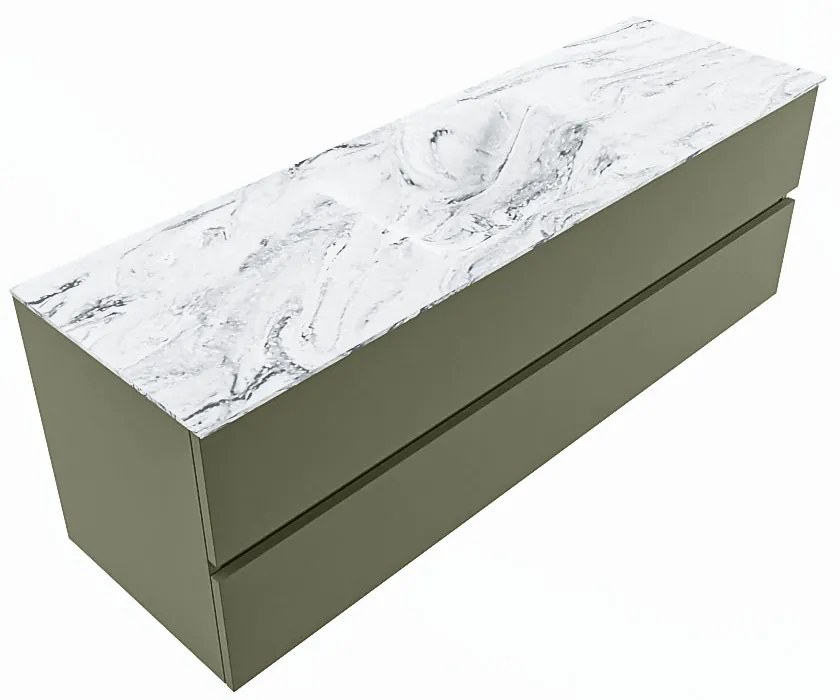 Mondiaz Vica DLux badmeubel 150cm army 2 lades met wastafel glace midden zonder kraangat