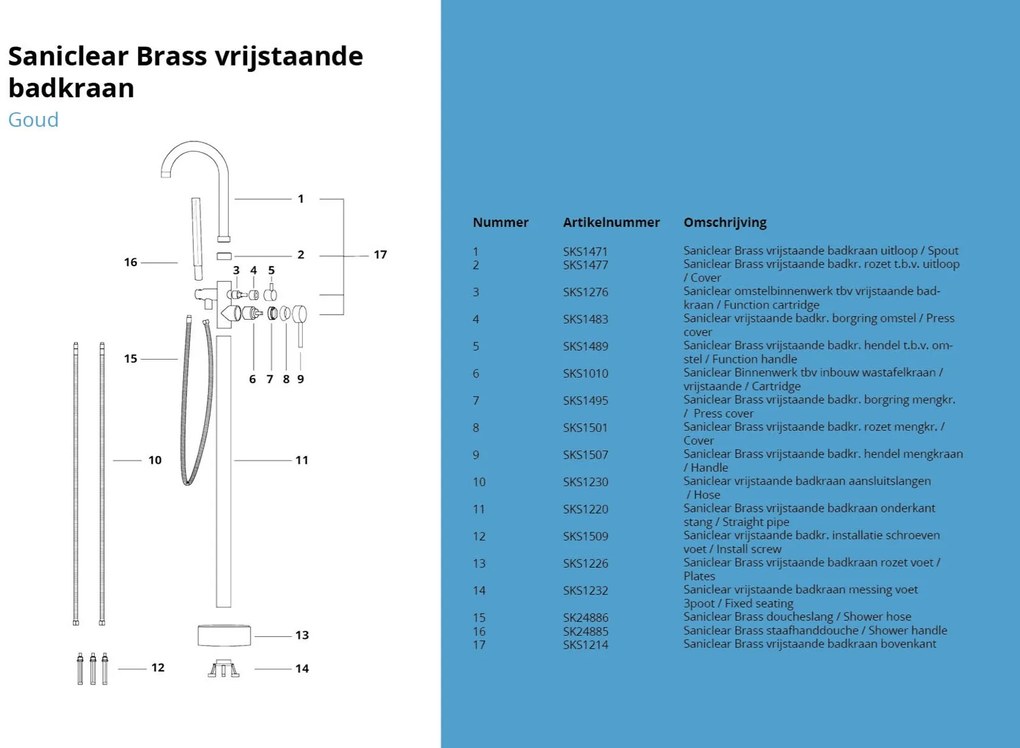 Saniclear Brass vrijstaande badkraan messing geborsteld - goud mat