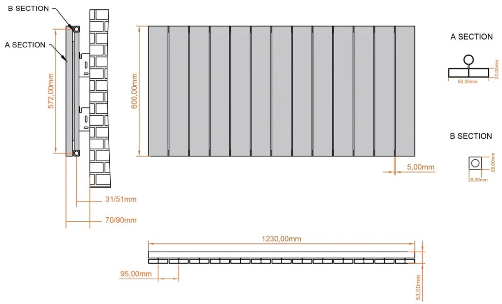 Eastbrook Charlton radiator 125x60cm aluminium 1271W wit mat