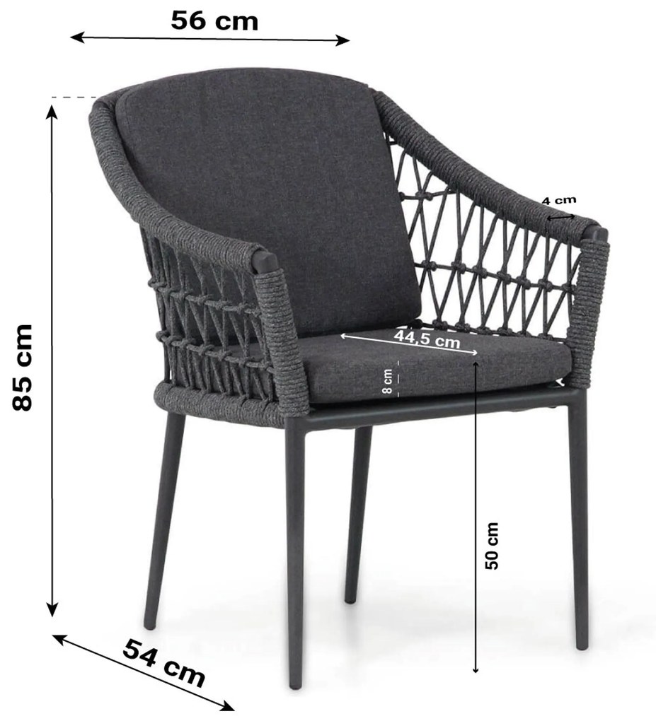 Tuinset Ronde Tuintafel 4 personen 120 cm Rope Grijs Coco Dalice/Rockville