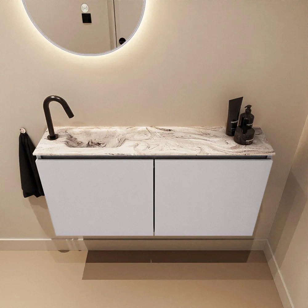 Mondiaz Ture DLux toiletmeubel 100cm cale met wastafel glace links met kraangat