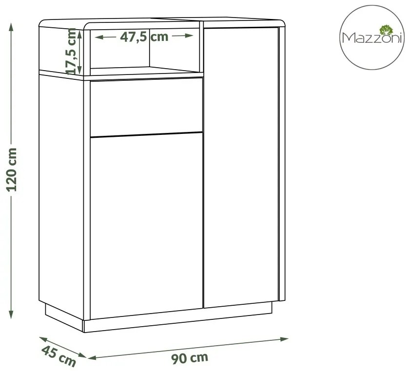 Mazzoni FOLK K-90 kast antraciet/eiken artisan, ladekast