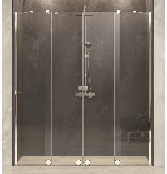 Royal plaza Gentile 2-delige schuifdeur met 2 segmenten200-240x200cm glans zilver profiel en helder TimeLess glas 75211