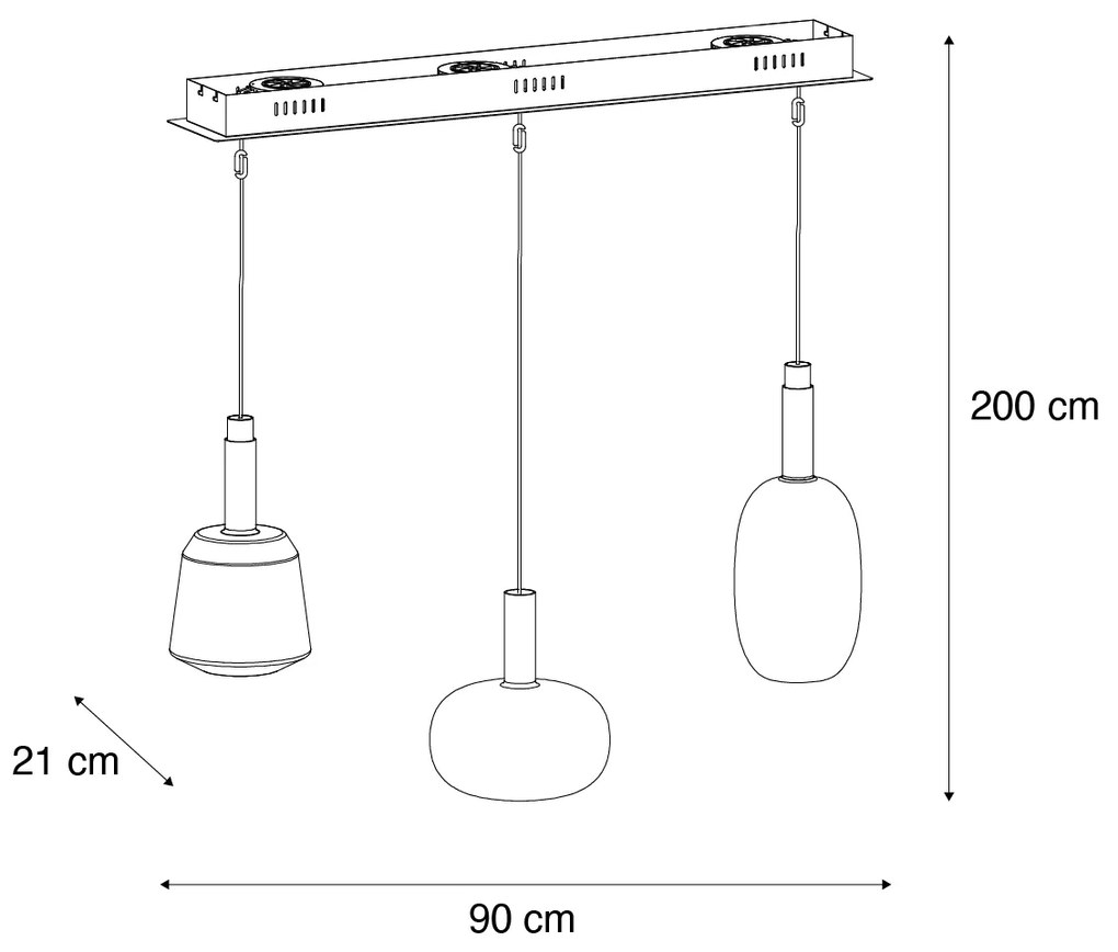 Eettafel / Eetkamer Hanglamp met dimmer zwart met multicolor glas incl. LED 3-lichts easylift - Irides Modern Binnenverlichting Lamp