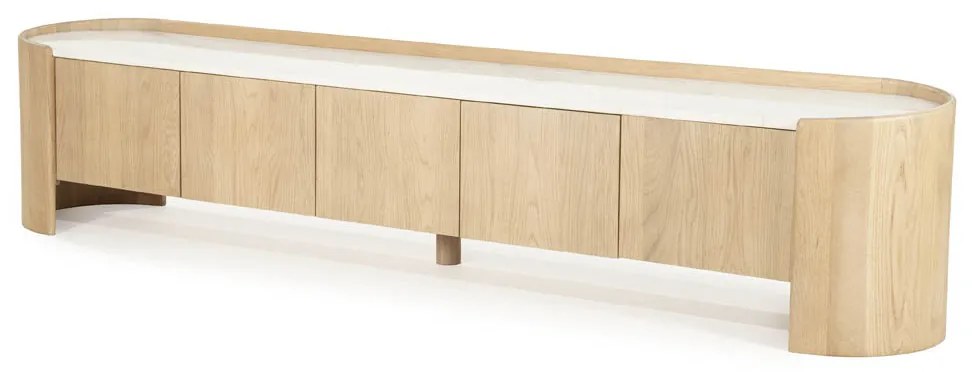 Tv-meubel Eiken Met Wit Marmer 240 Cm - 240x45x50cm.