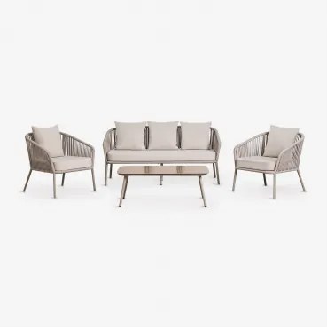 Tuinset Met 2-zitsbank, 2 Stoelen Van Gevlochten Touw En Salontafel Arhiza Moka Bruin - Sklum