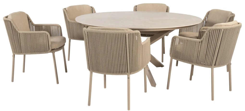 Prado Bernini dining tuinset 160xH75 cm rond 7 delig keramiek latte 4 Seasons Outdoor
