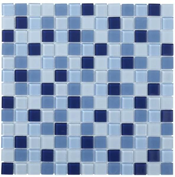 The Mosaic Factory Montreal mozaïektegel 2.3x2.3x4cm wand en vloertegel voor binnen en buiten vierkant helder glas blauw mix MOMIX20