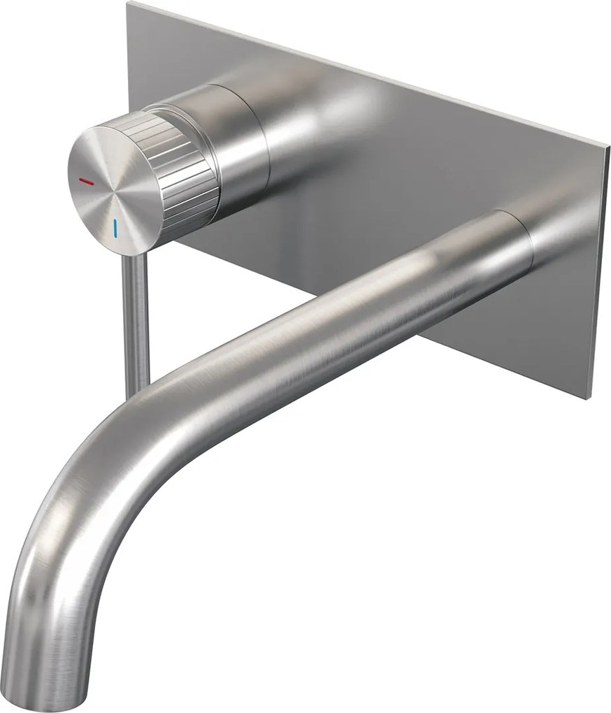 Brauer Stripe inbouw wastafelkraan ColdStart met gebogen uitloop en afdekplaat model A2 RVS geborsteld PVD