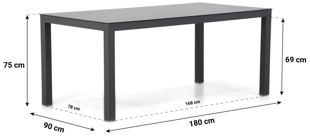 Tuinset 4 personen 180 cm Aluminium/textileen Grijs Lifestyle Garden Furniture Rome/Madras