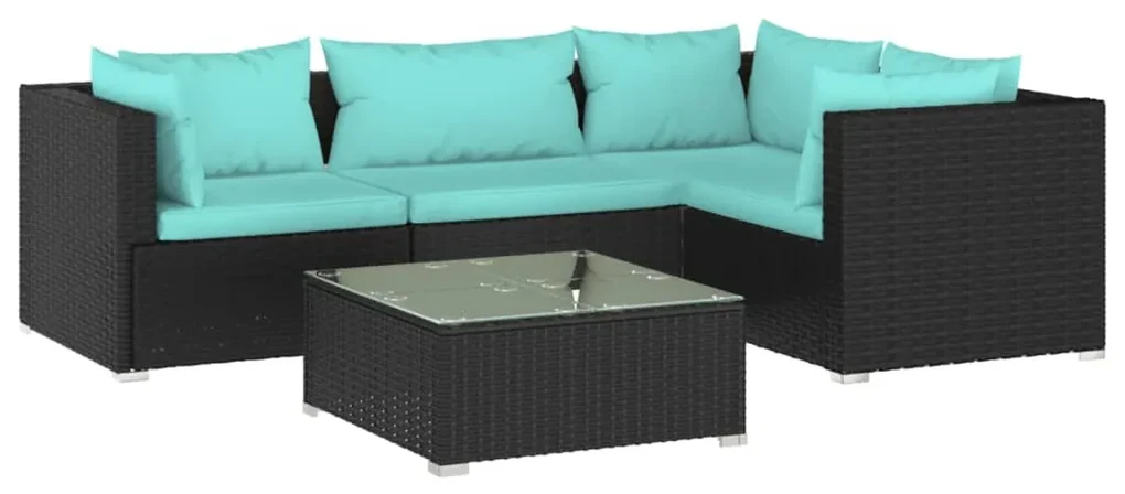 vidaXL 5-delige Loungeset met kussens poly rattan zwart