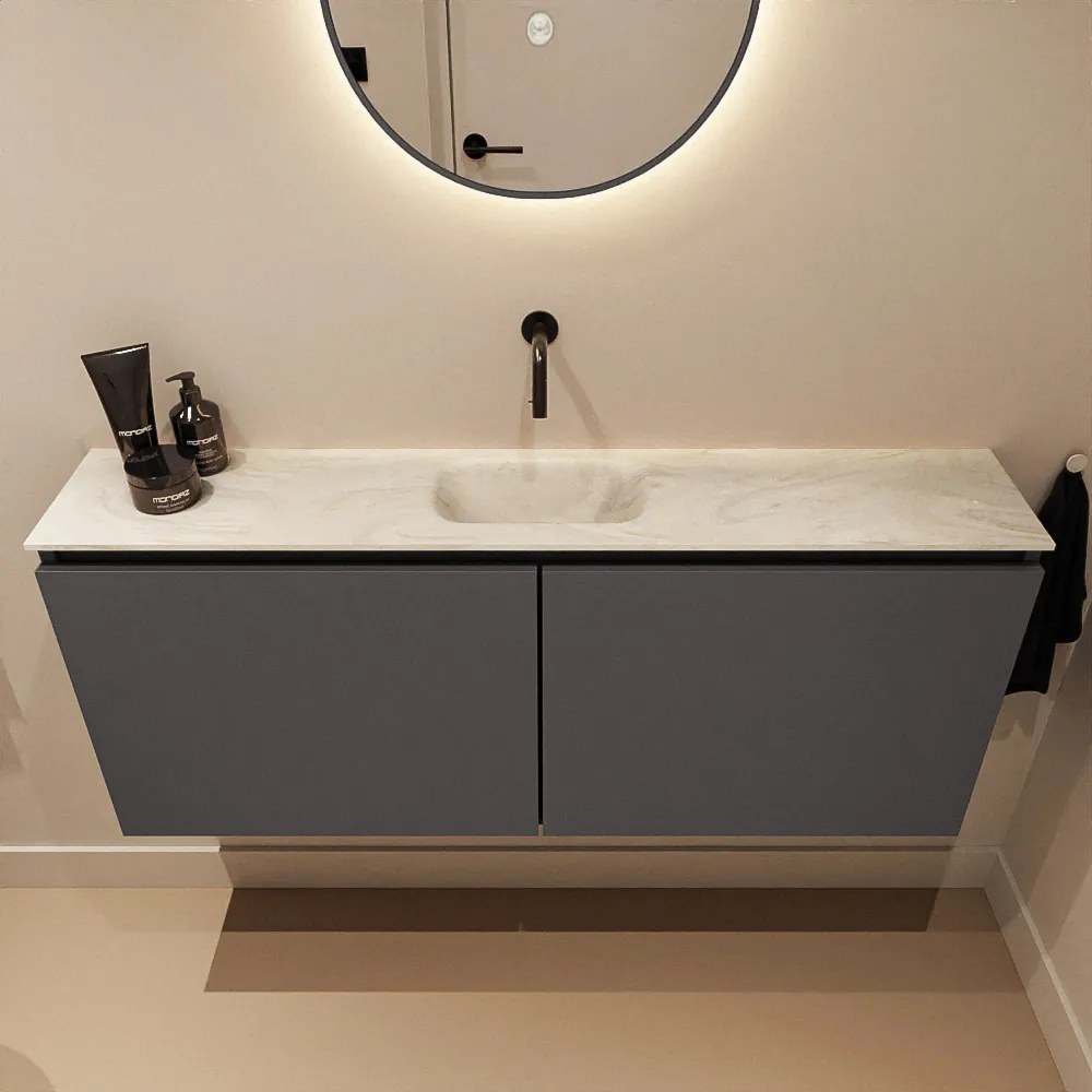 Mondiaz Ture DLux toiletmeubel 120cm dark grey met wastafel ostra midden zonder kraangat