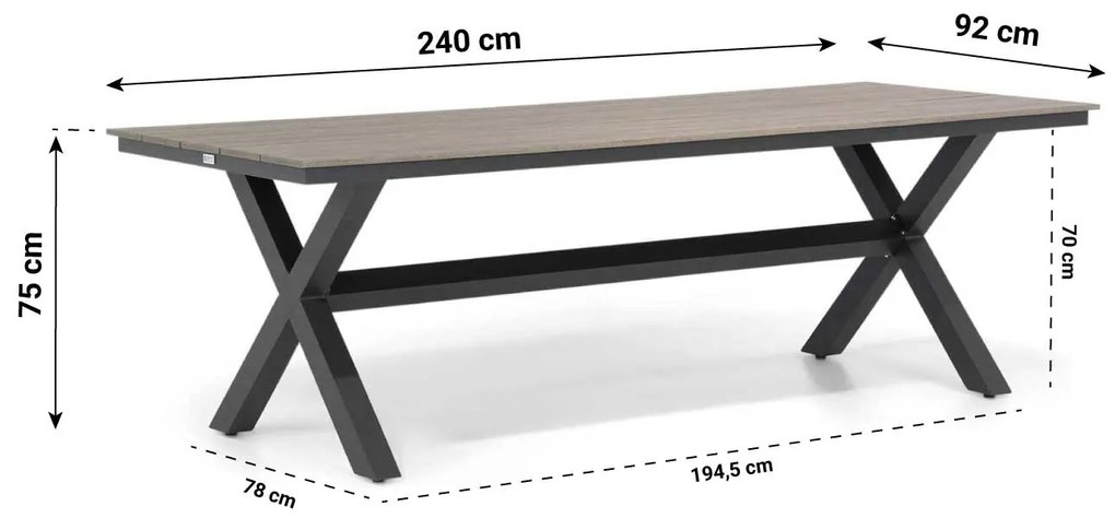 Dining Tuintafel rechthoekig 240 x 92 cm Aluminium/polywood Grijs Forest