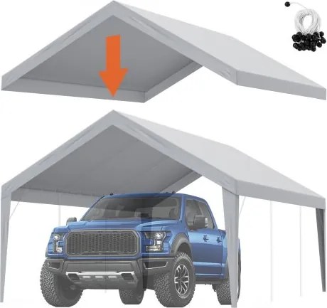 VEVOR Garagetent, 3,9 x 6,1 m, Garagedaktent, Onderdak, Waterdicht en UV-bestendig, Eenvoudige installatie met spanbanden, Grijs (Alleen dakbedekking, frame niet inbegrepen)