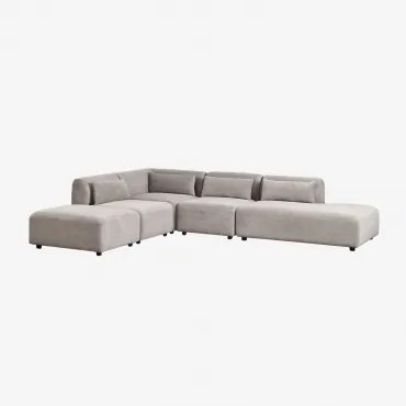 4-delige Modulaire Hoekbank Met Rechter Chaise Longue En Poef Fogler Corduroy Licht Taupegrijs - Sklum