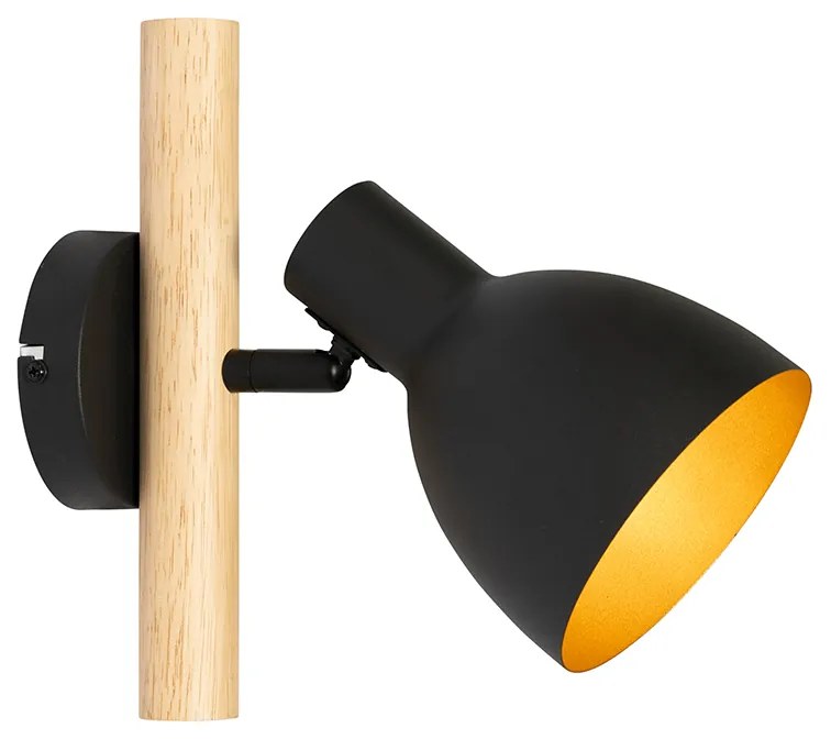 Landelijke wandlamp zwart met hout - Flint