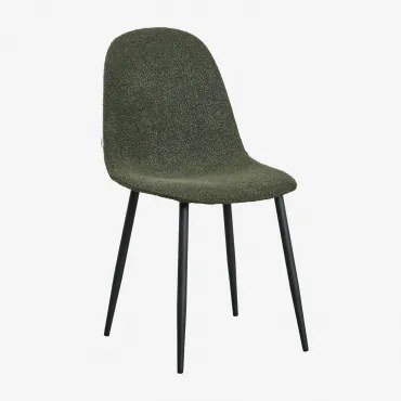 Gestoffeerde Eetkamerstoel Glamm Zwart & Bouclé Legergroen & Bouclé - Sklum